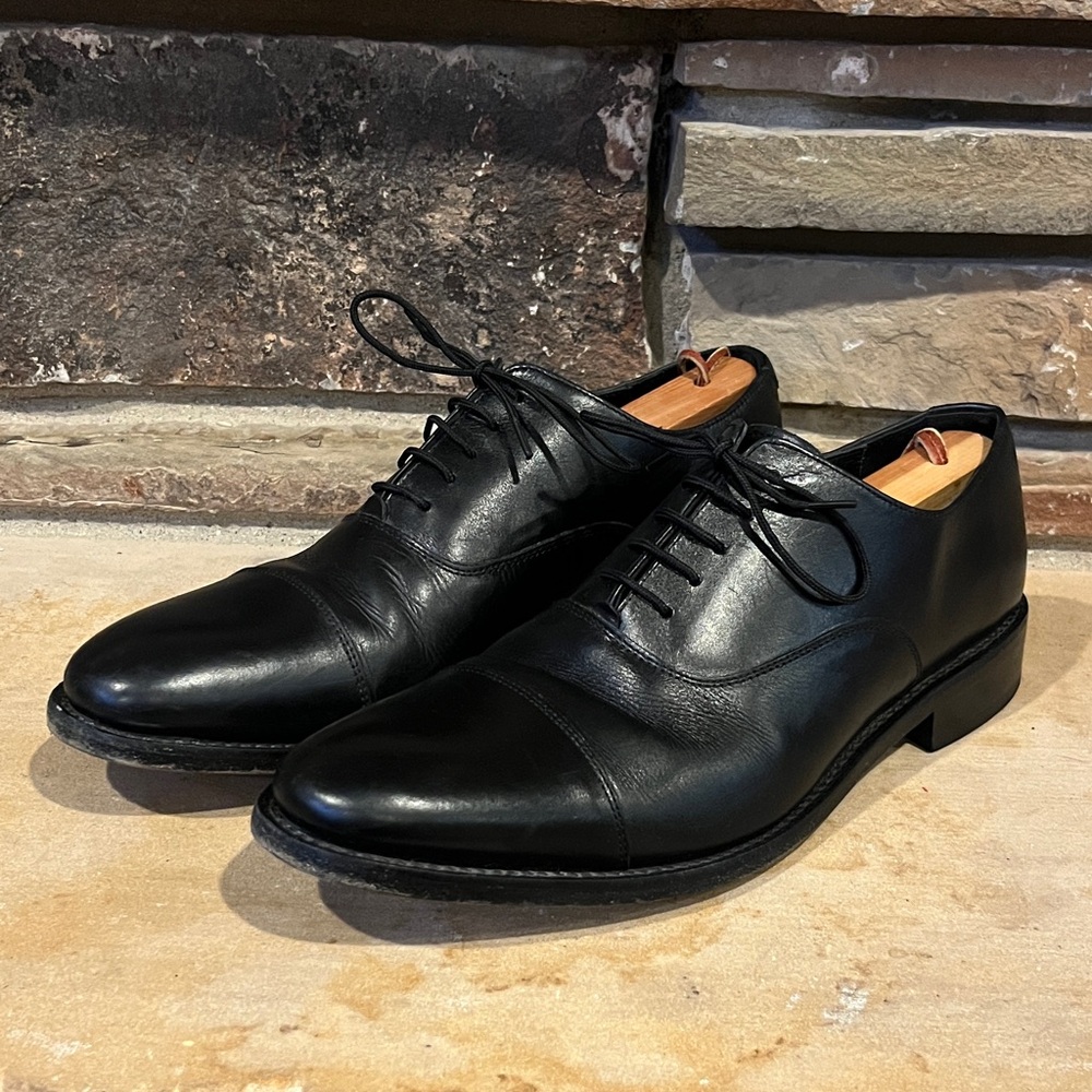 Samuel Windsor Classic Black Leather Cap Toe Oxford Dress Shoes